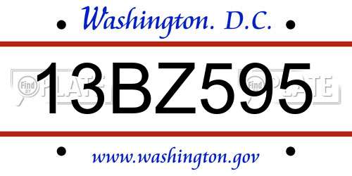 13BZ595 District Of Columbia License Plate