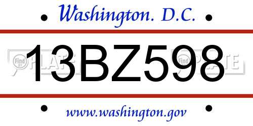 13BZ598 District Of Columbia License Plate