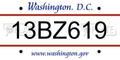 13BZ619 District Of Columbia License Plate