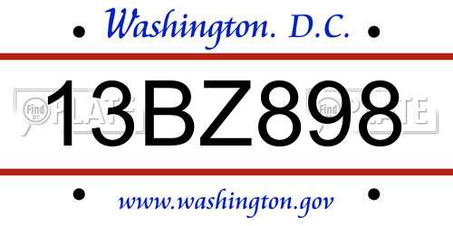 13BZ898 District Of Columbia License Plate
