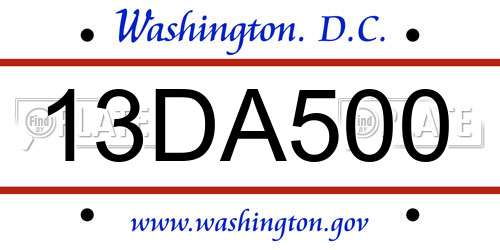 13DA500 District Of Columbia License Plate