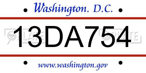 13DA754 District Of Columbia License Plate