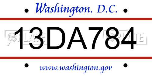 13DA784 District Of Columbia License Plate