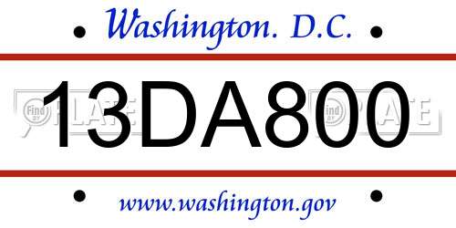 13DA800 District Of Columbia License Plate