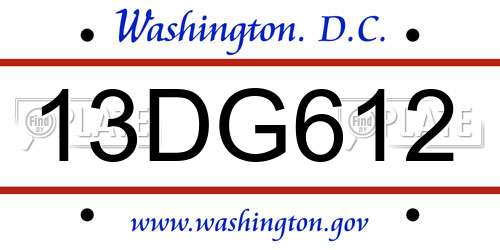 13DG612 District Of Columbia License Plate