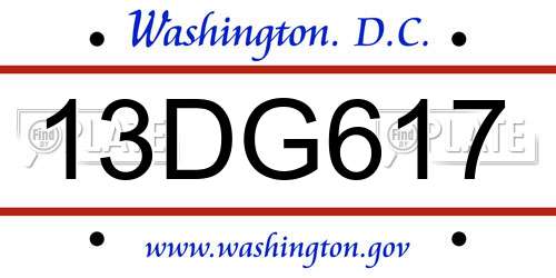 13DG617 District Of Columbia License Plate