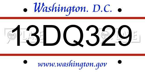 13DQ329 District Of Columbia License Plate