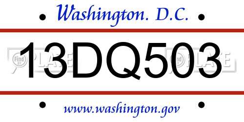 13DQ503 District Of Columbia License Plate