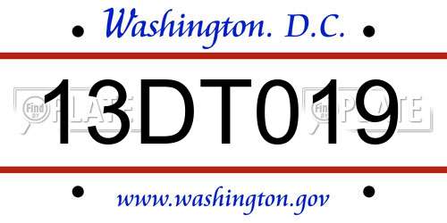 13DT019 District Of Columbia License Plate