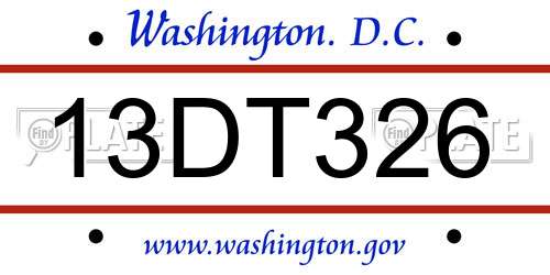 13DT326 District Of Columbia License Plate