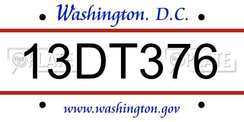 13DT376 District Of Columbia License Plate
