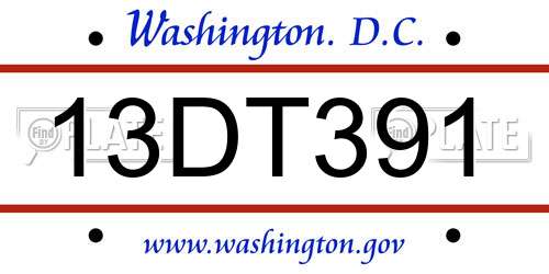 13DT391 District Of Columbia License Plate