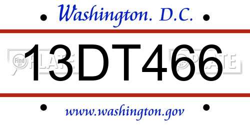 13DT466 District Of Columbia License Plate