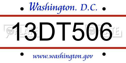13DT506 District Of Columbia License Plate