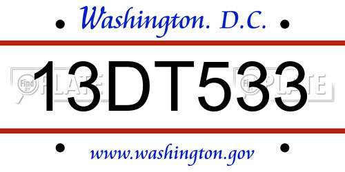 13DT533 District Of Columbia License Plate