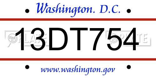 13DT754 District Of Columbia License Plate