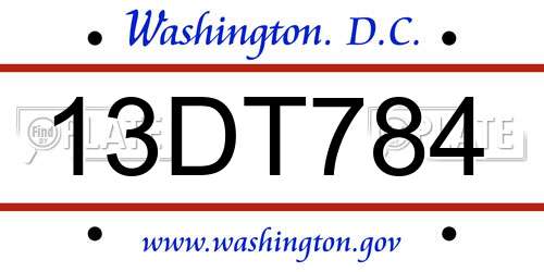 13DT784 District Of Columbia License Plate