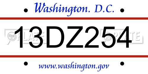 13DZ254 District Of Columbia License Plate
