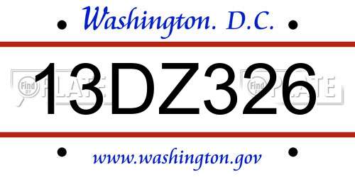 13DZ326 District Of Columbia License Plate