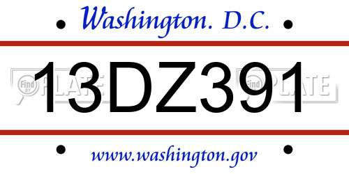 13DZ391 District Of Columbia License Plate