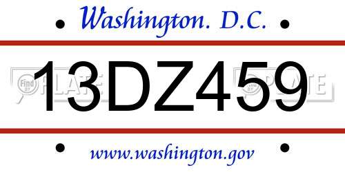 13DZ459 District Of Columbia License Plate