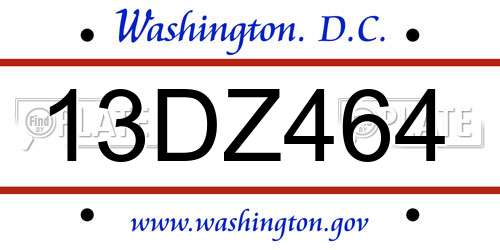 13DZ464 District Of Columbia License Plate