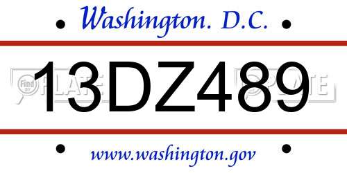 13DZ489 District Of Columbia License Plate