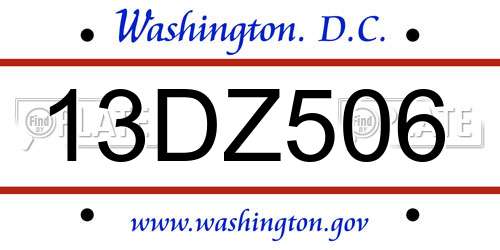 13DZ506 District Of Columbia License Plate