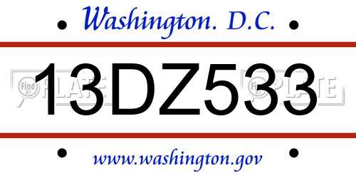 13DZ533 District Of Columbia License Plate
