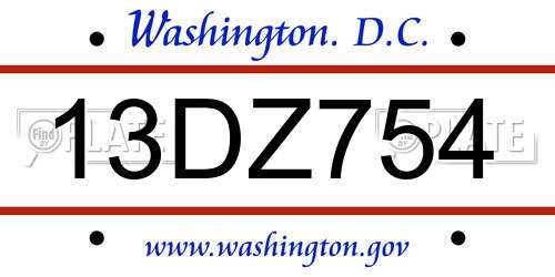 13DZ754 District Of Columbia License Plate