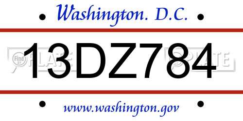 13DZ784 District Of Columbia License Plate