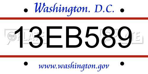 13EB589 District Of Columbia License Plate