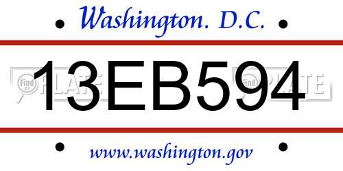 13EB594 District Of Columbia License Plate