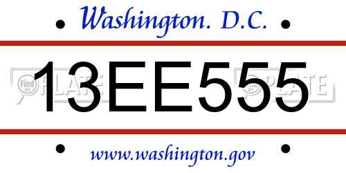 13EE555 District Of Columbia License Plate