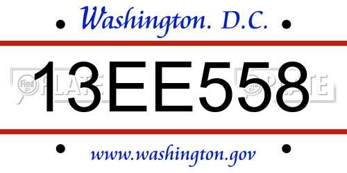 13EE558 District Of Columbia License Plate