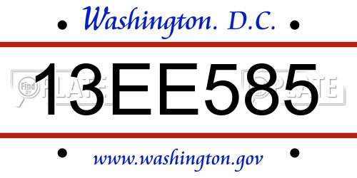 13EE585 District Of Columbia License Plate