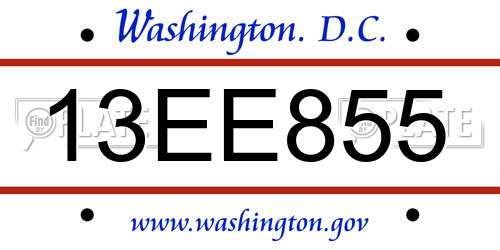 13EE855 District Of Columbia License Plate