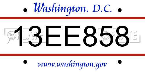 13EE858 District Of Columbia License Plate