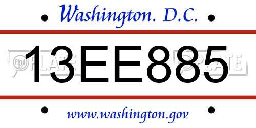 13EE885 District Of Columbia License Plate