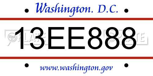 13EE888 District Of Columbia License Plate