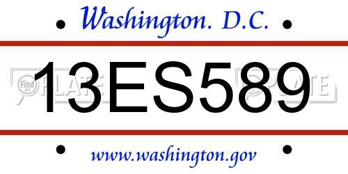 13ES589 District Of Columbia License Plate