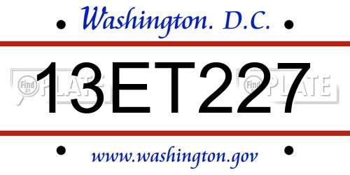 13ET227 District Of Columbia License Plate