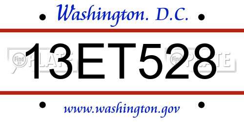 13ET528 District Of Columbia License Plate
