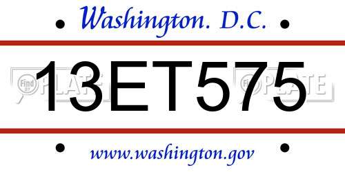 13ET575 District Of Columbia License Plate