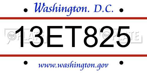13ET825 District Of Columbia License Plate