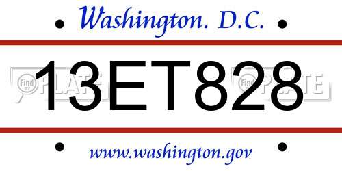 13ET828 District Of Columbia License Plate