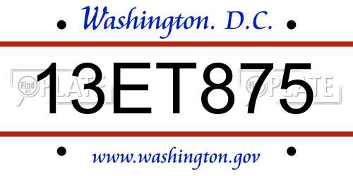 13ET875 District Of Columbia License Plate