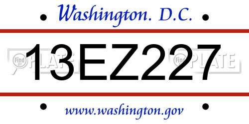 13EZ227 District Of Columbia License Plate