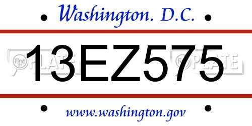 13EZ575 District Of Columbia License Plate