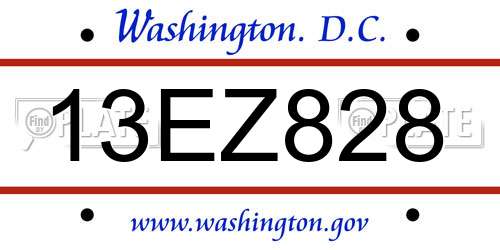 13EZ828 District Of Columbia License Plate